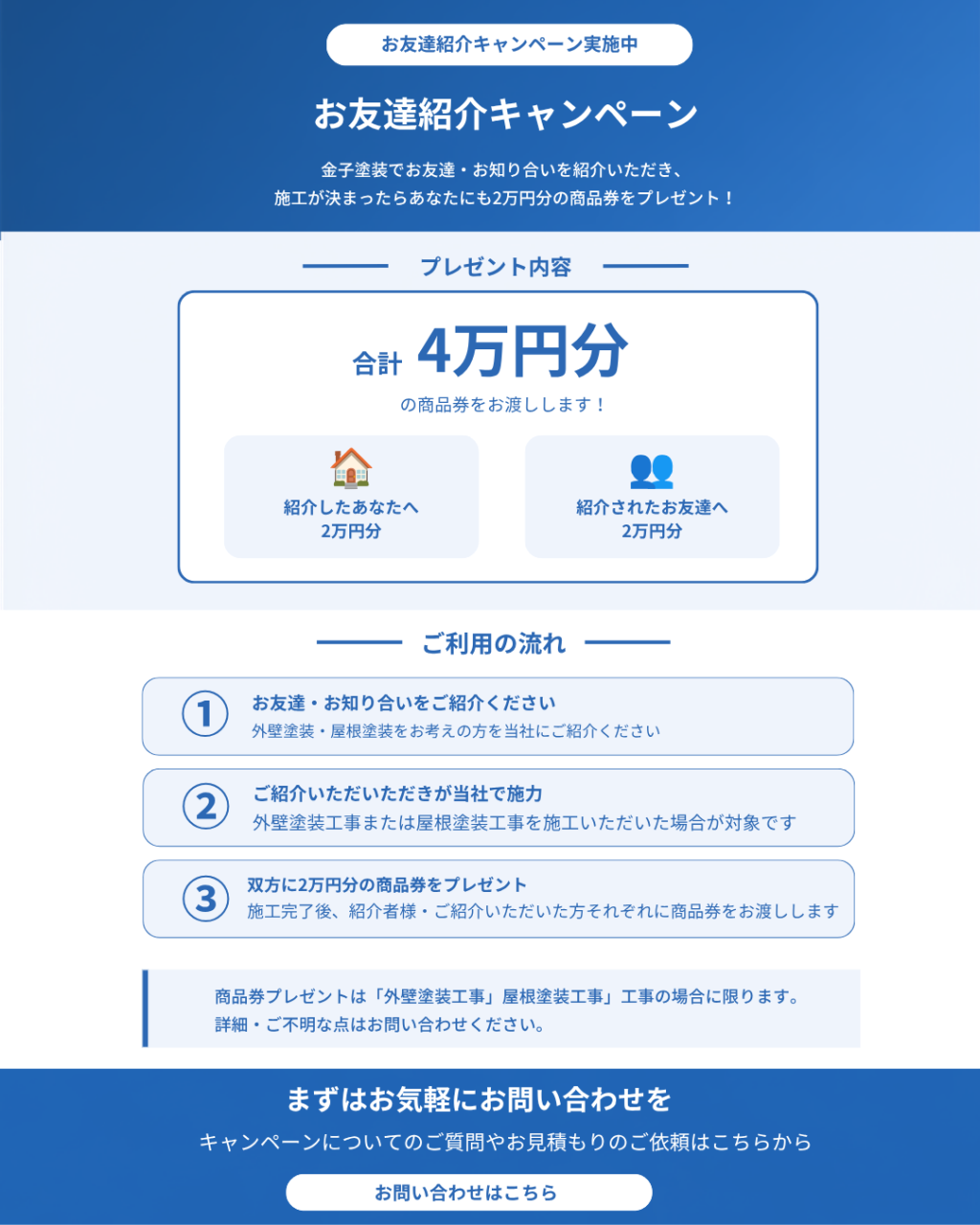 横浜金子塗装 お友達紹介キャンペーン ご紹介で商品券プレゼント